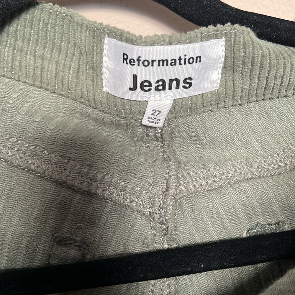 Reformation corduroy green jeans